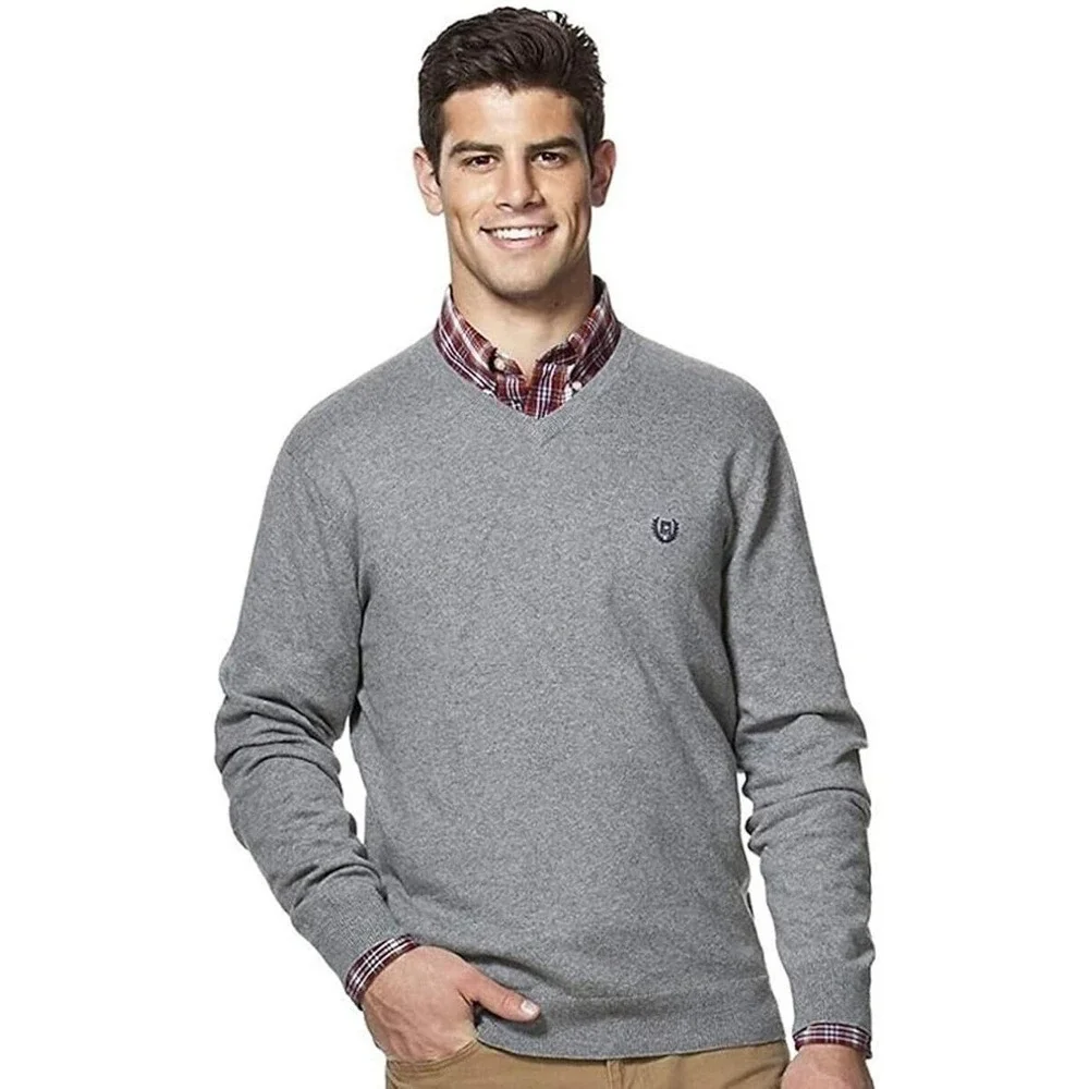 Chaps Gray Classic Fit Cashmere Blend V-Neck Knit Pullover Sweater Men's Size XL